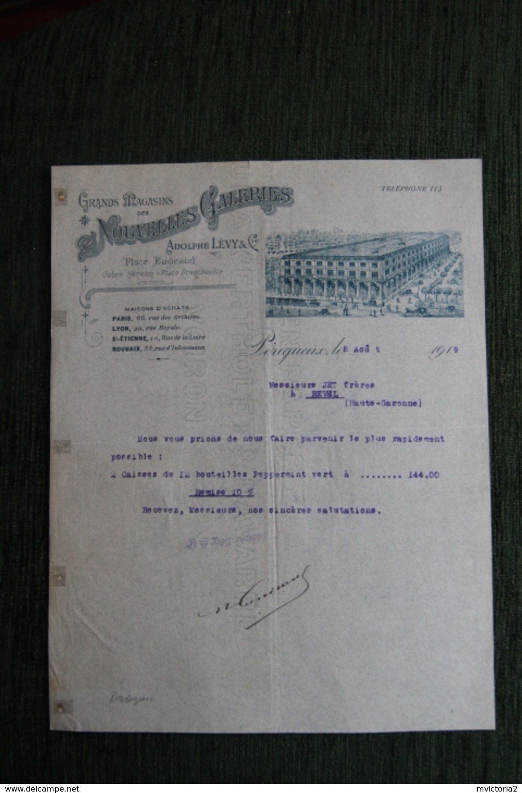 Facture Ancienne : PERIGUEUX - Grands Magasins Des Nouvelles Galeries ADOLPHE LEVY Et Cie. - 1900 – 1949