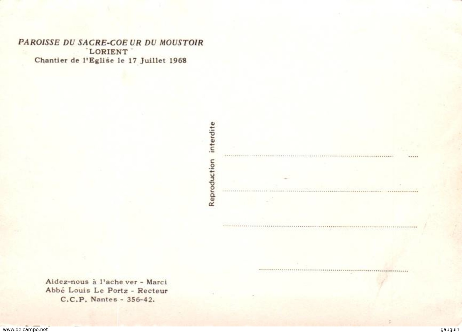 CPSM - LORIENT - PAROISSE Du SACRE-COEUR DU MOUSTOIR - Chantier De L'Eglise Le 17/07/1968  ... - Lorient