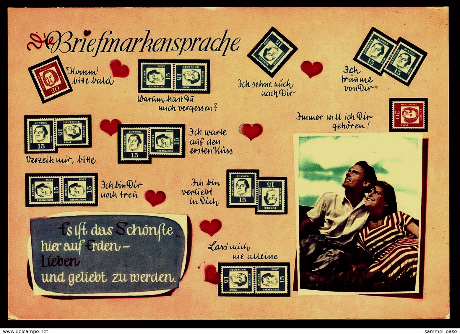 Briefmarkensprache  -  Lieben Und Geliebt Zu Werden  -  Ansichtskarte 1965    (12151) - Briefmarken (Abbildungen)