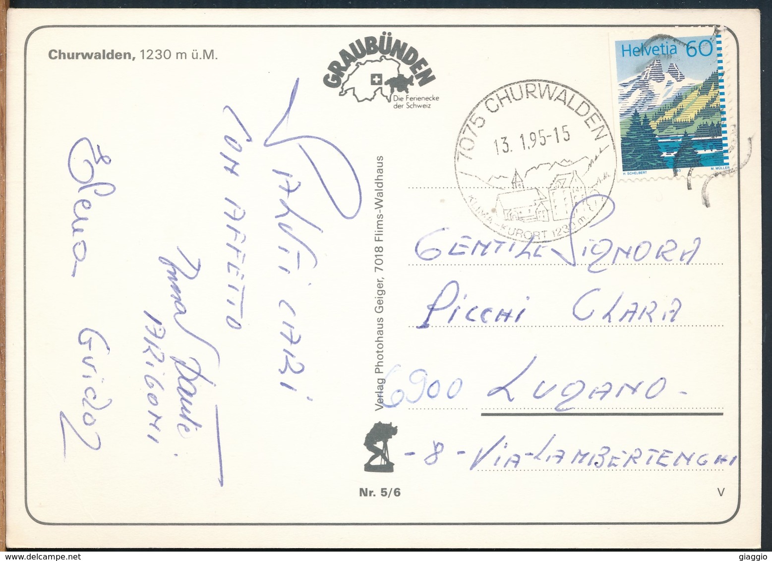 °°° 16672 - SVIZZERA - GR - CHURWALDEN - VEDUTE VUE VIEWS - 1995 With Stamps °°° - Churwalden