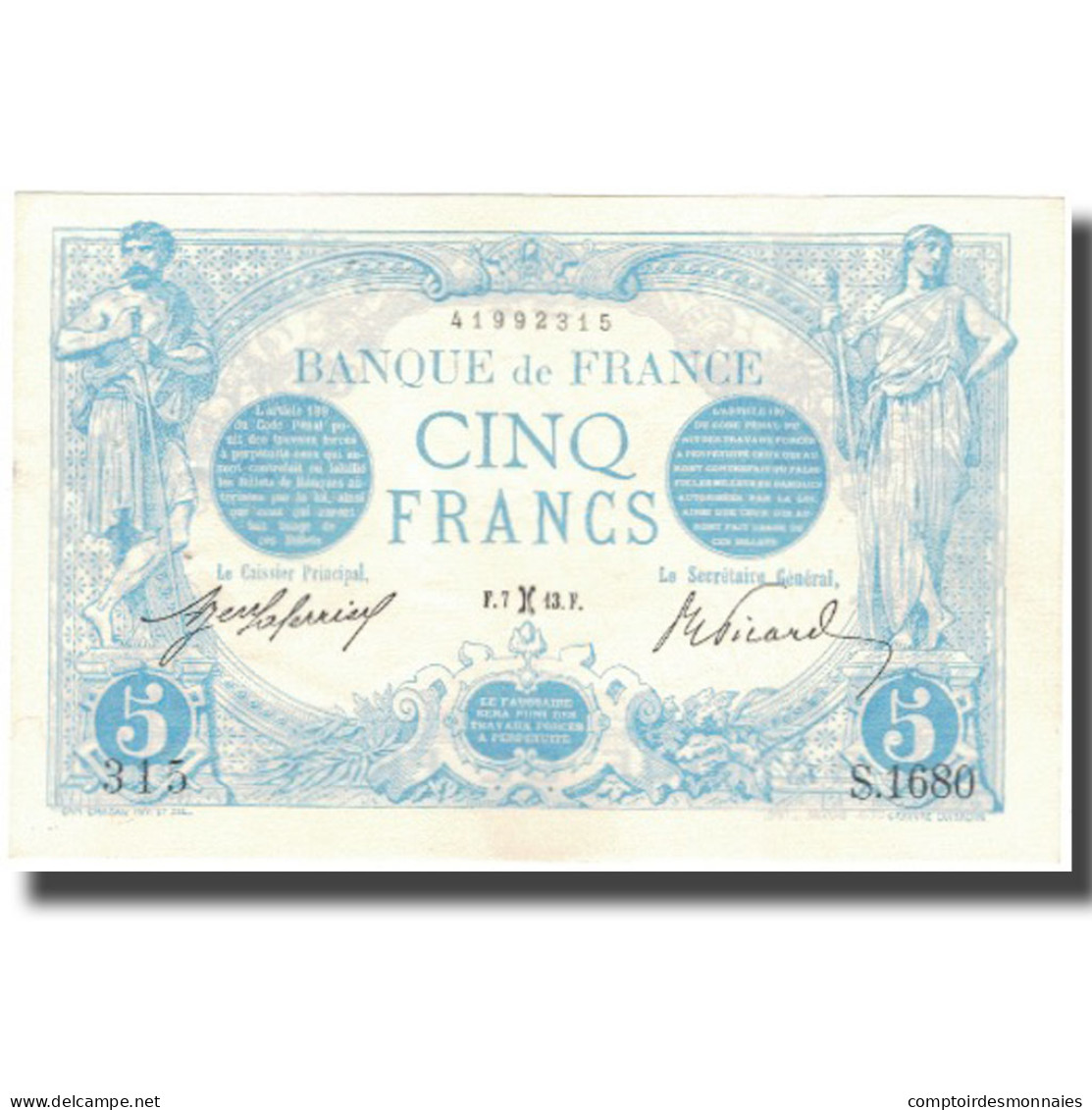 France, 5 Francs, Bleu, 1913-02-07, SPL, Fayette:2.14, KM:70 - 5 F 1912-1917 ''Bleu''