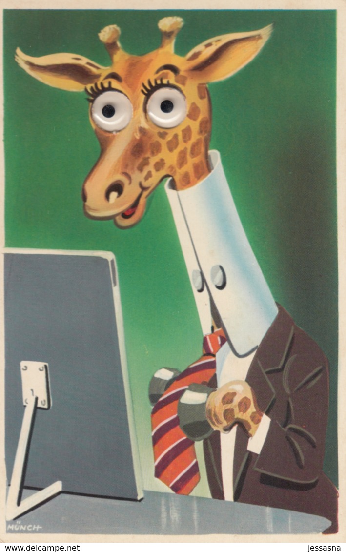 AK - Giraffe Im Büro - Mit Wackelaugen - 1960 - Humor