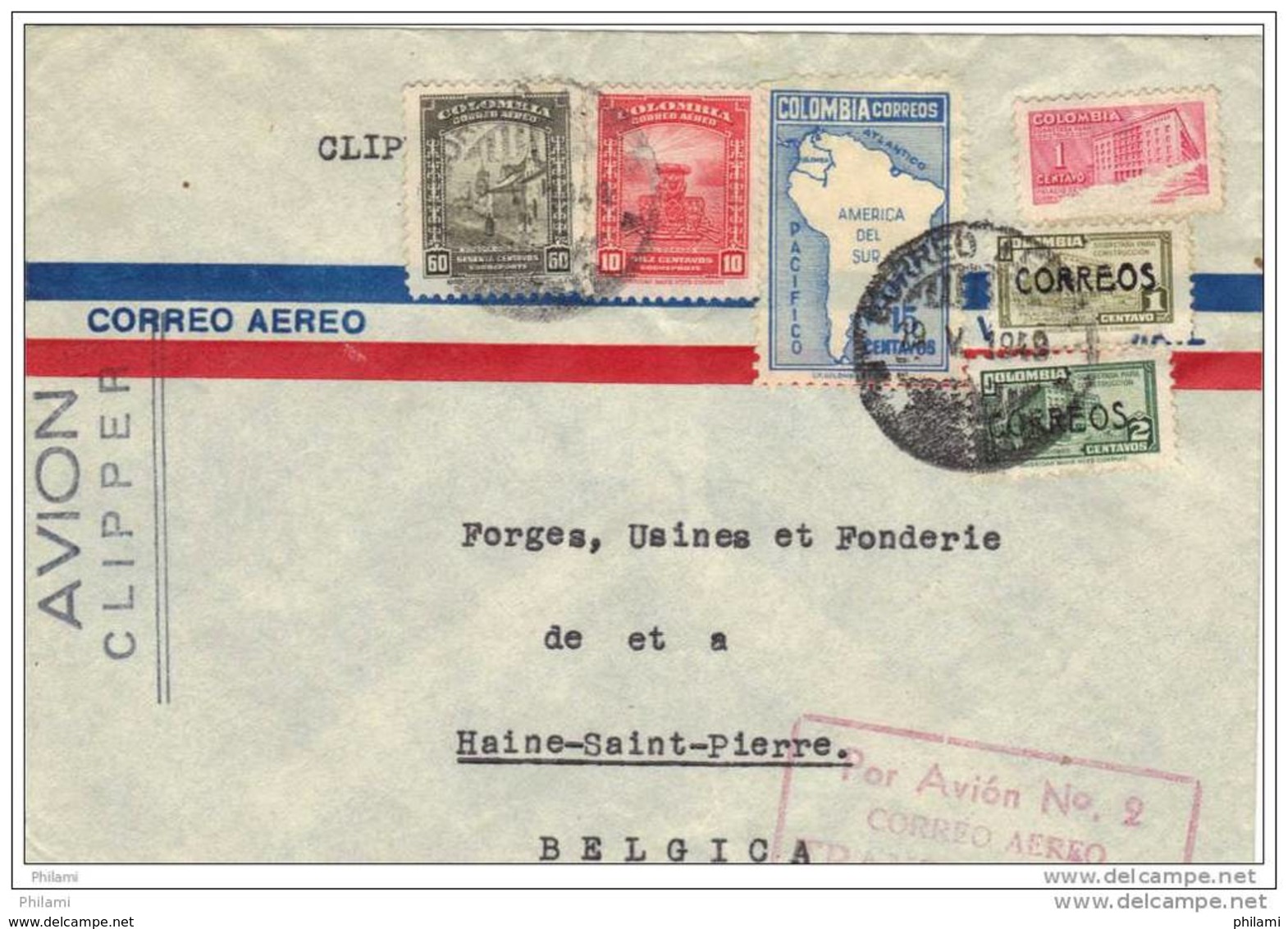 COLOMBIE, 1949, OBL SUR LETTRE  PAR AVION.  (FL23) - Colombie