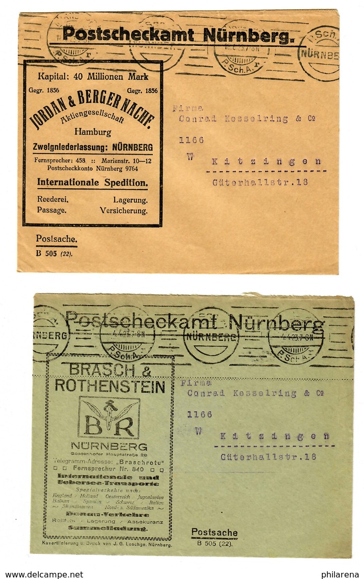 Postsache 2x Postscheckamt München 1923 Nach Kitzingen - Other & Unclassified