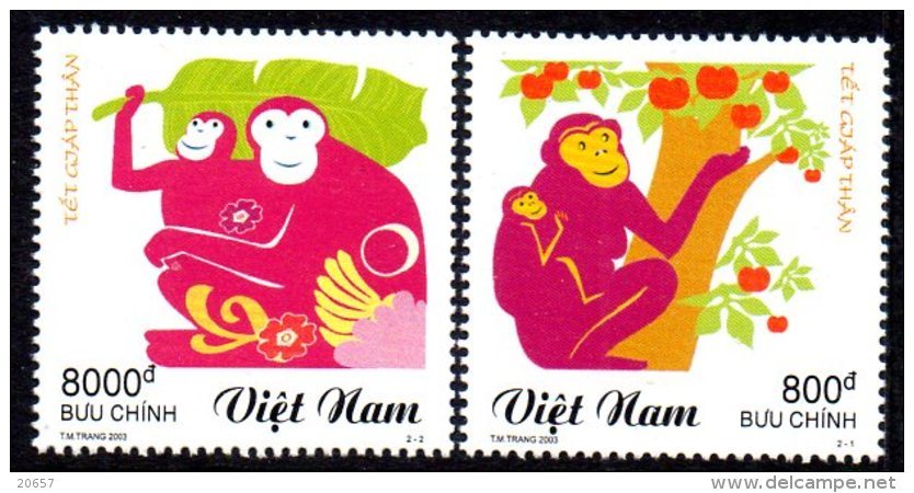 Vietnam 2129/30 Zodiaque Chinois, Année Du Singe , Pomme - Astrologie