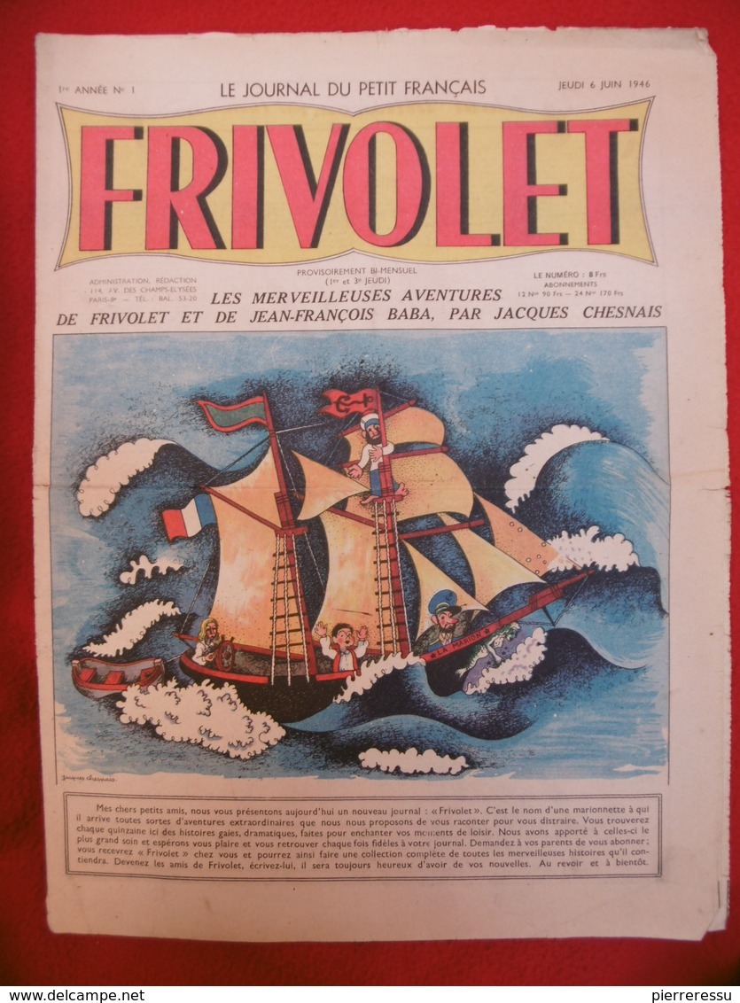 BD FRIVOLET N° 1 JACQUES CHESNAIS JUIN 1946 RRRRRRRRRRRRRRRRRRRR - Autre Magazines