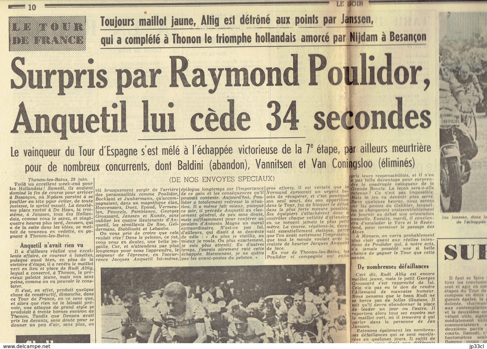 Tour De France 1964 : Poulidor Reprend 34 Secondes à Anquetil ! + Nijdam + Jan Janssen (Le Soir Des 28 Et 29/6/1964) - 1950 - Nu