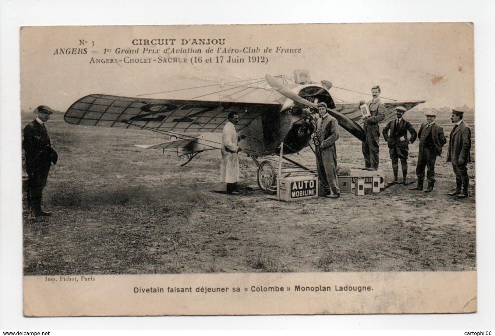 - CPA ANGERS (49) - CIRCUIT D'ANJOU 1912 - Divetain Faisant Déjeuner Sa Colombe Monoplan Ladougne - Edition Pichot N° 3 - Angers