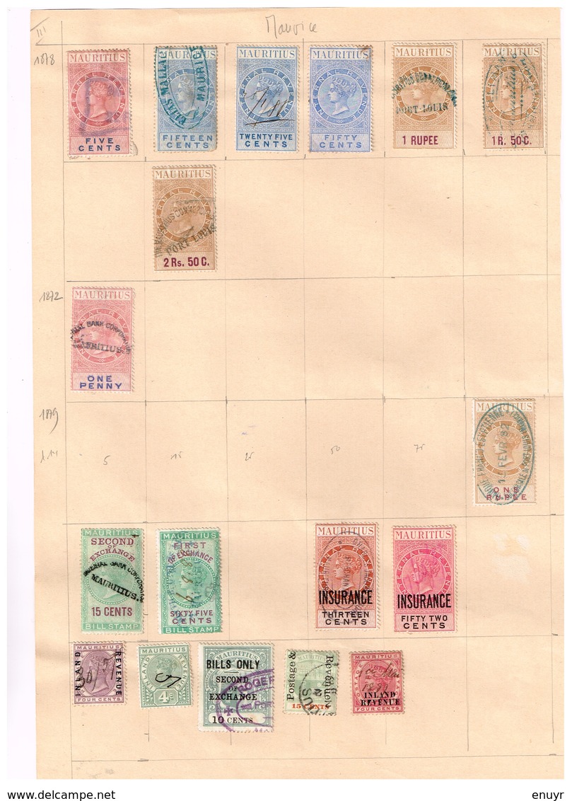 Maurice. Anciens Timbres Fiscaux à Identifier  Old Revenue Stamps - Collections (sans Albums)