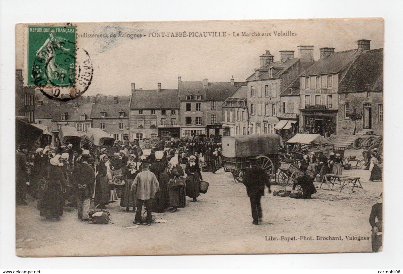 - CPA PONT-L'ABBÉ-PICAUVILLE (50) - Le Marché Aux Volailles 1908 (belle Animation) - Photo Brochard - - Autres & Non Classés