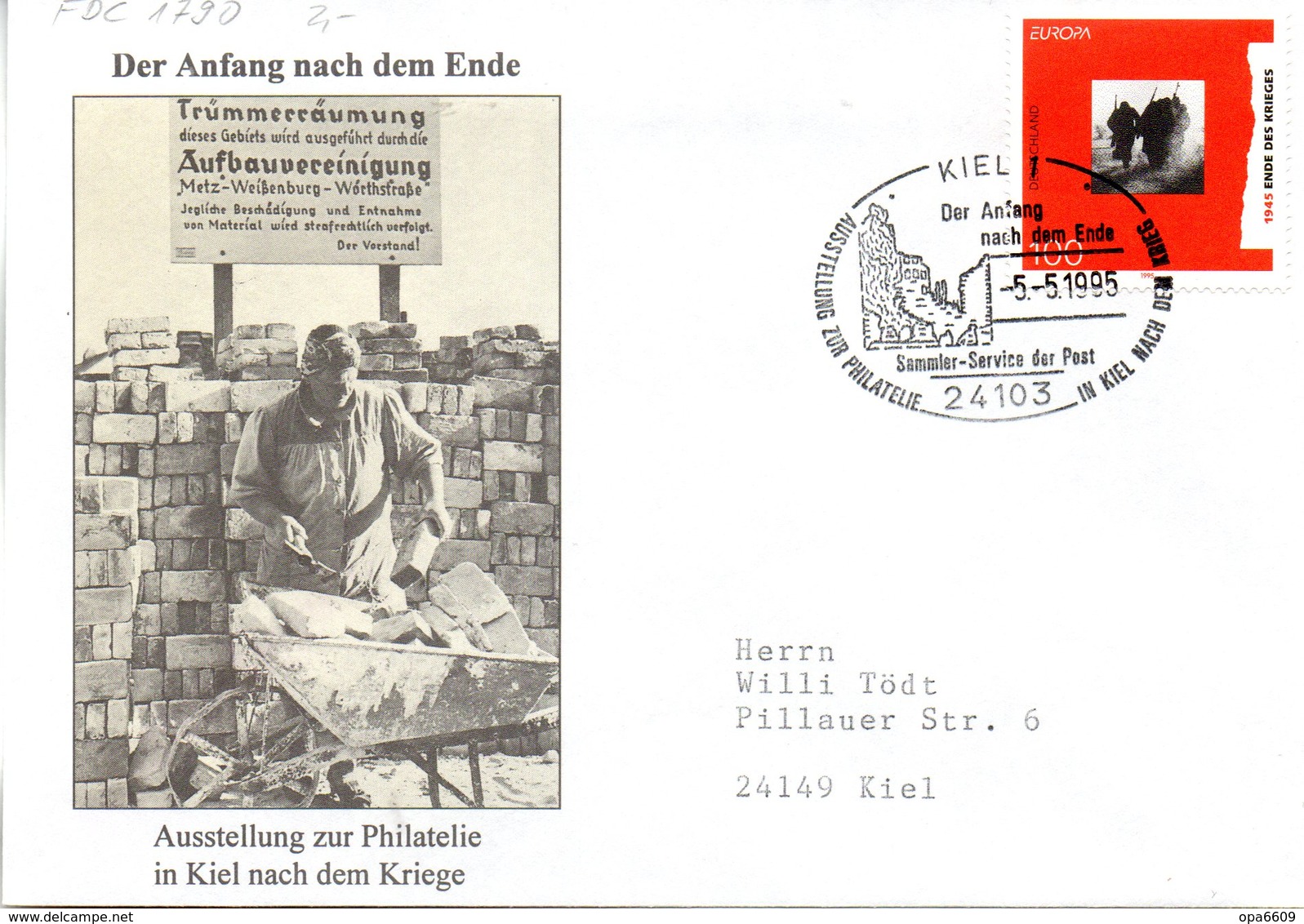 BRD Sonder-FDC "Europa: Frieden Und Freiheit" Mi.1790 ESSt 5.5.1995 KIEL 1 "Der Anfang Nach Dem Ende" - Other & Unclassified