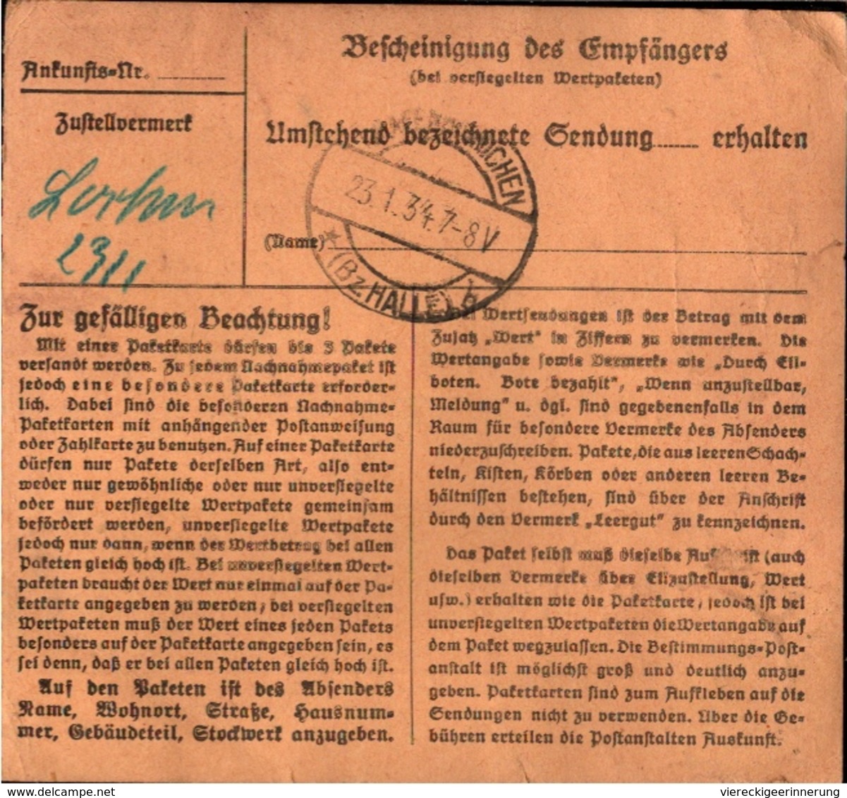 ! 1934 Paketkarte Deutsches Reich, Halle / Saale, Landelektrizität Nach Gräfenhainichen - Briefe U. Dokumente