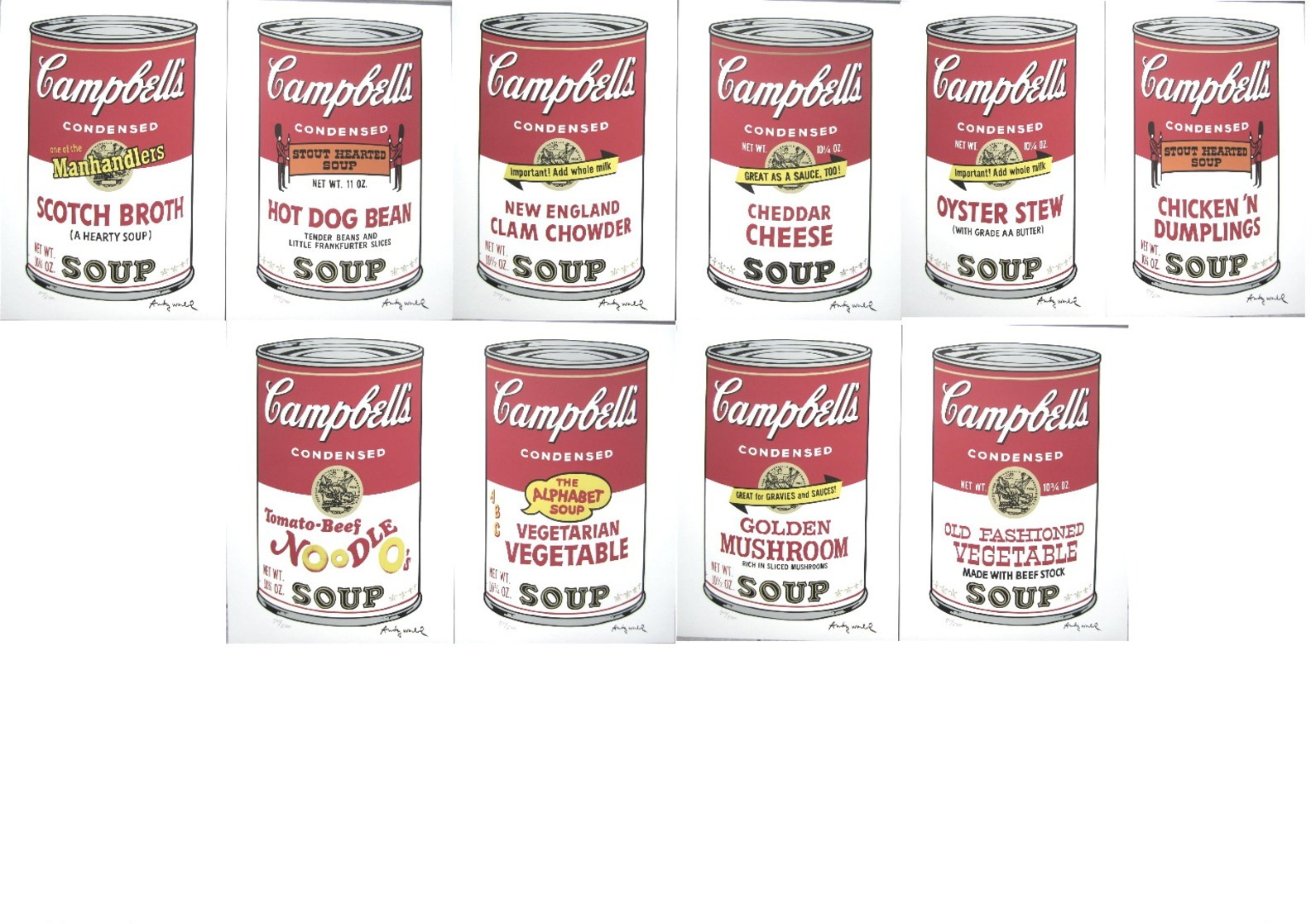 Andy WARHOL Campbell's Soup Complete Set Series 10 Lithographs - Litografia