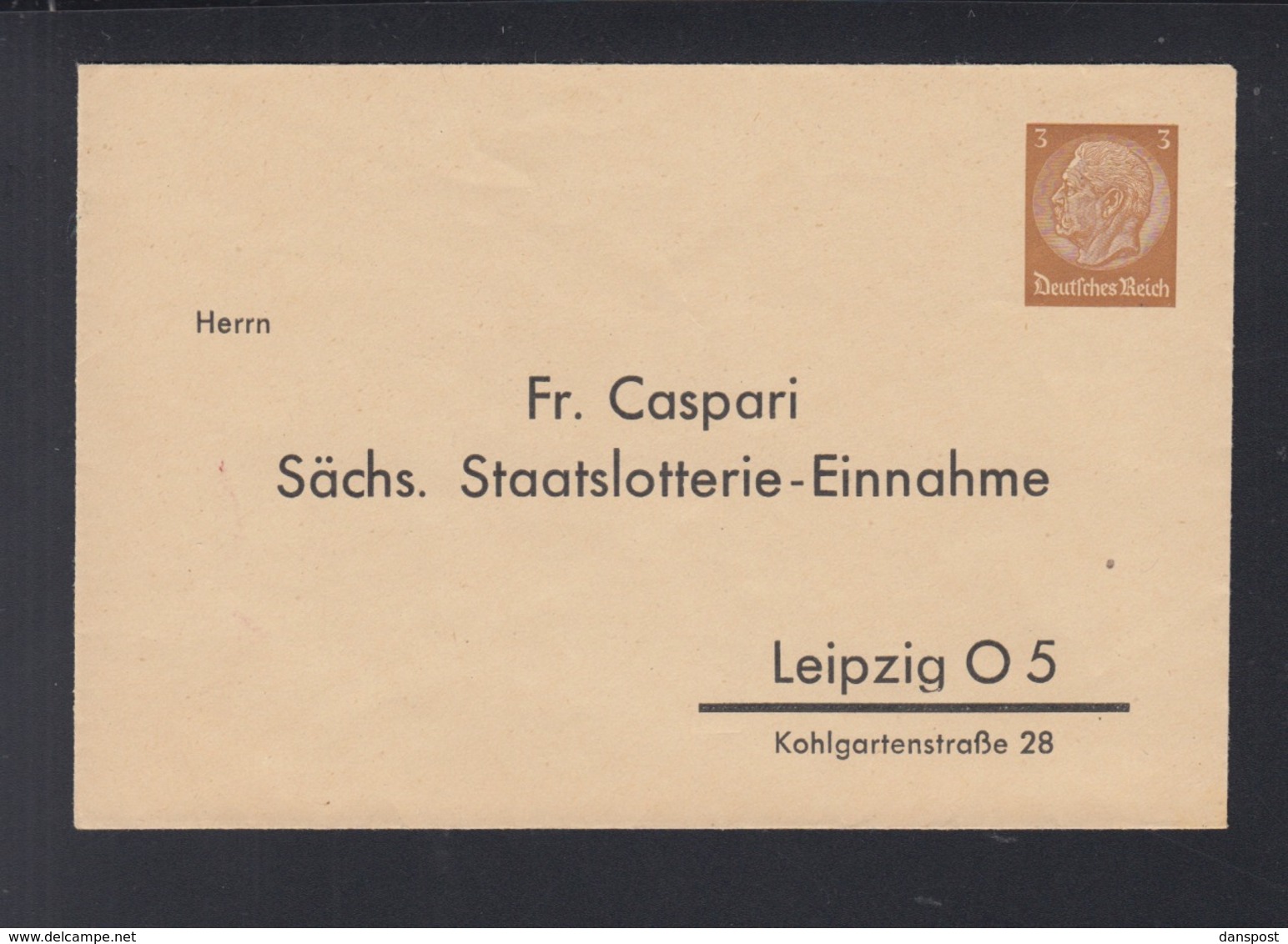 Dt. Reich Umschlag Caspari Sächsische Lotterie - Autres & Non Classés
