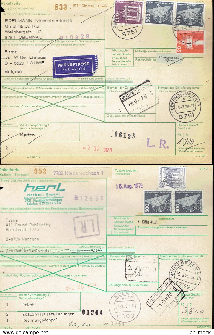 6 Expéditions Colis International 1978-1980-RFA Kassel-Overath-Niedereschach-Obernau-Horn-Langenfeld-siehe Beschreibung - Collections