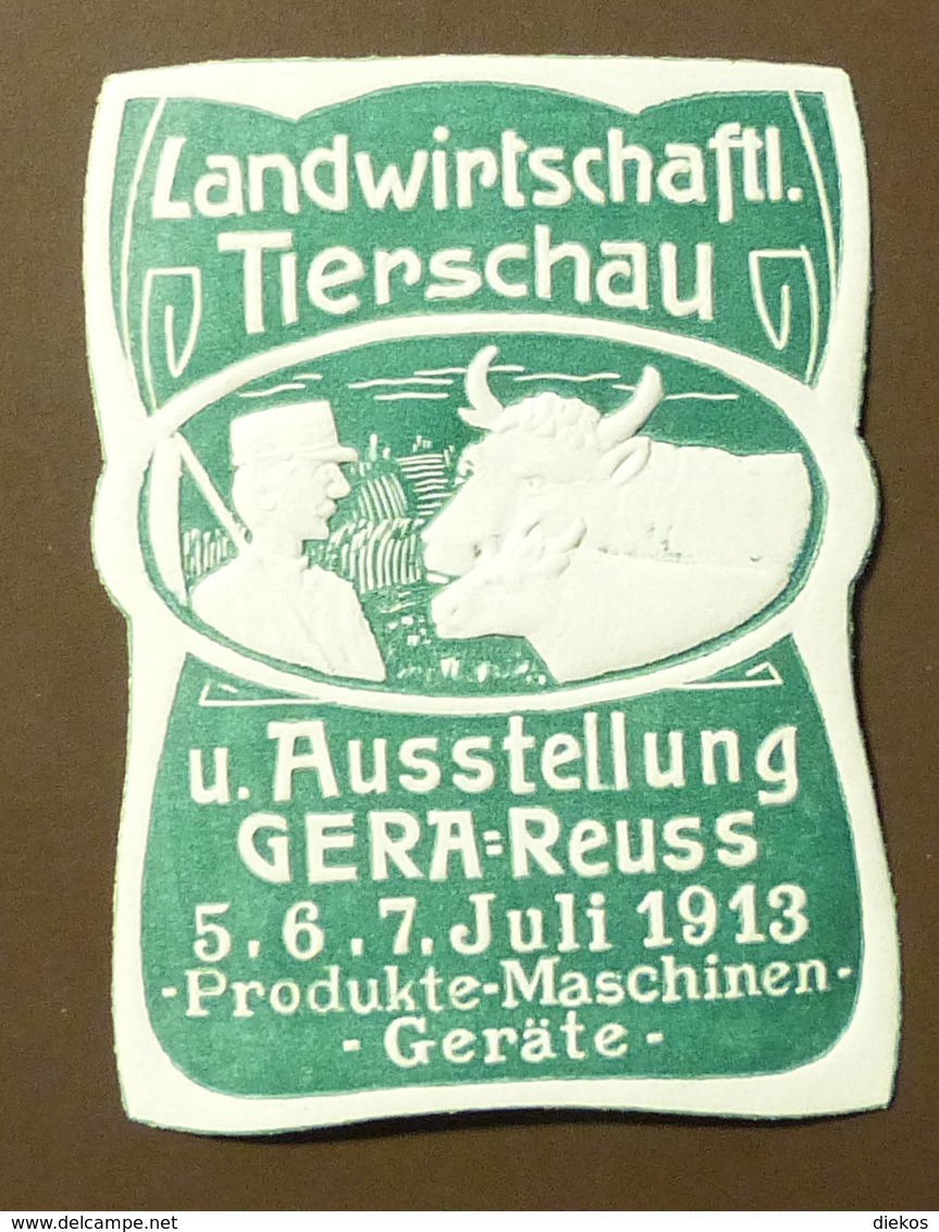 Werbemarke Cinderella Poster Stamp  Landwirtschaft Tierschau Gera Kuh 1913 #37 - Erinnophilie