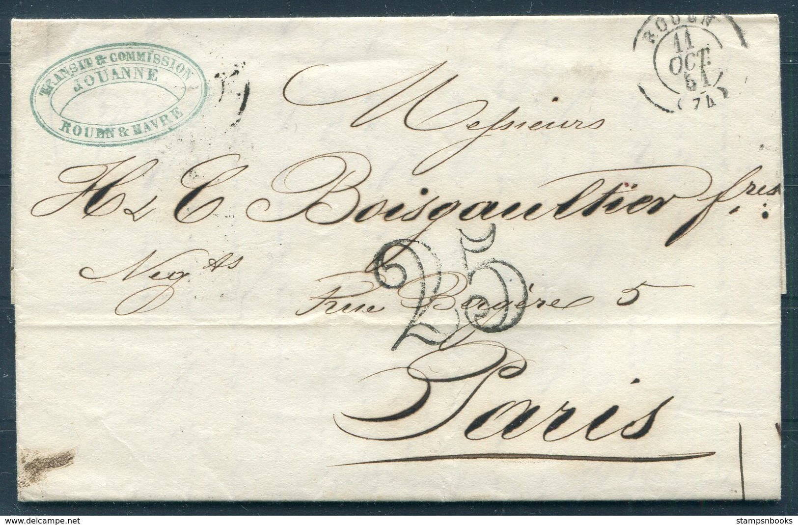 1851 France Entire. Rouen - Paris. - 1849-1876: Classic Period