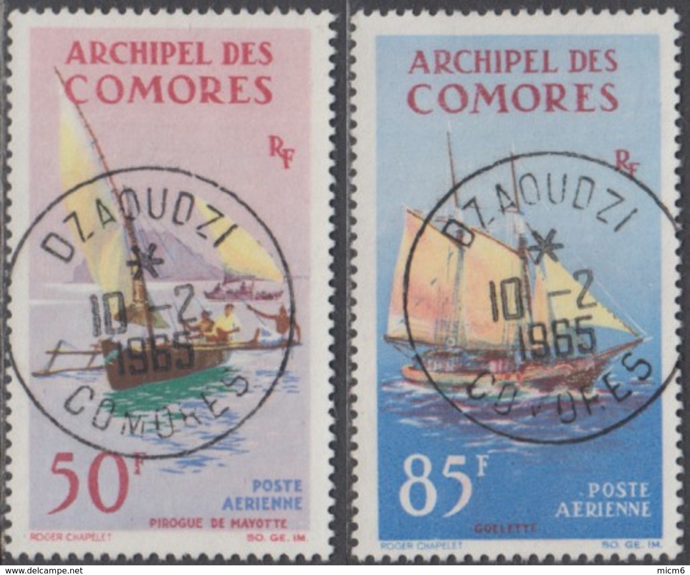 Comores (Archipel Des) - Poste Aérienne N° 10 & 11 (YT) N° 10 & 11 (AM) Oblitérés De D'Zaoudzi. - Luftpost