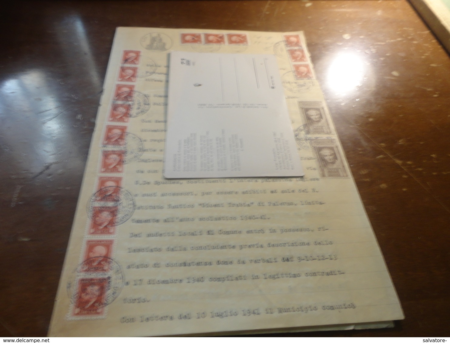 DOCUMENTO 1945 CON 16 MARCHE DA BOLLO 1,50 L.+ COPPIA L.12 ENTE DI PREVIDENZA A FAVORE DEI AVV.  E DEI PROCURATORI-1945 - Fiscale Zegels