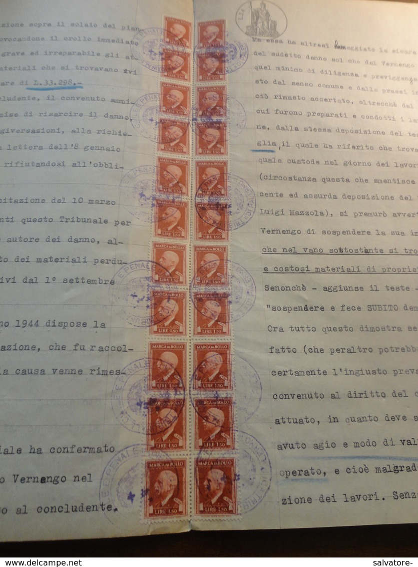 CARTA BOLLATA LIRE 24 CON AGGIUNTA 32  MARCHE DA BOLLO DA LIRE 1,50 - 1945 - Fiscales