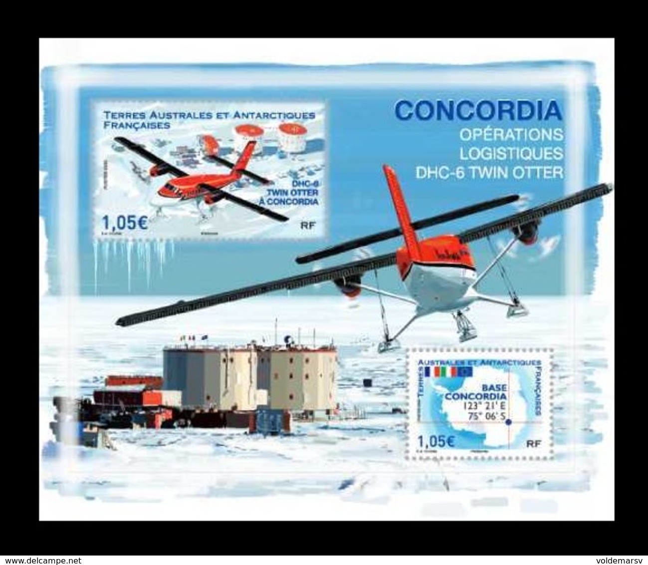 TAAF 2020 Mih. 1066/67 (Bl.78) Aviation. Plane DHC-6 Twin Otter On Base Concordia MNH ** - Unused Stamps