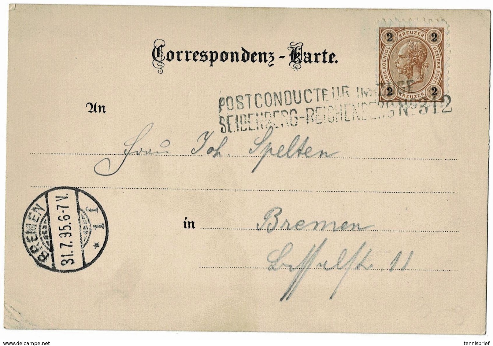 1895, Selt. Bahnpost, Böhmen (Sudeten) , A2753 - Lettres & Documents