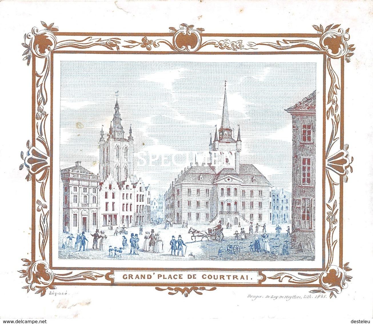 Porceleinkaart  -  Grand' Place Blauw - Courtrai - Kortrijk  - 13x11 Cm - Kortrijk