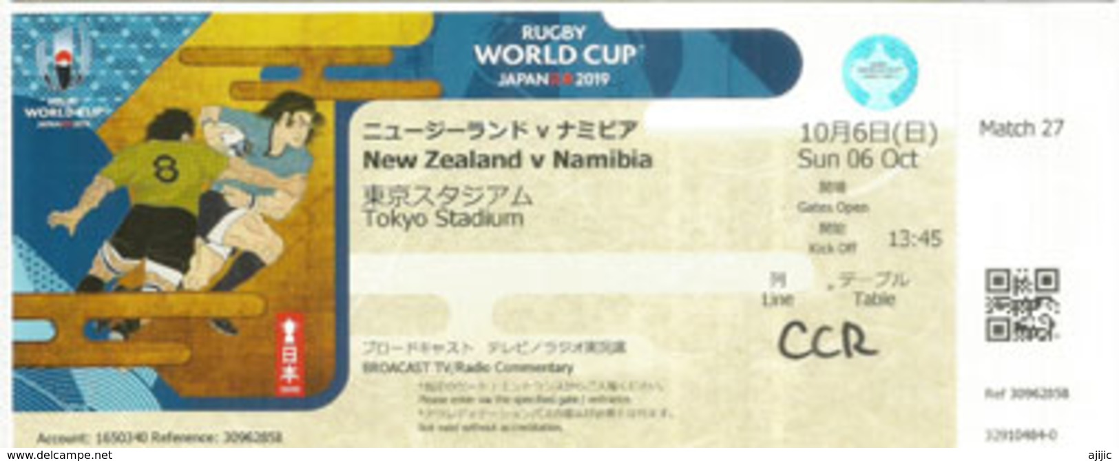 Match New-Zealand Vs Namibia.Rugby World Cup Japan 2019.Ticket 6 Oct.Tokyo Stadium.Broadcast TV/Radio Entry Ticket - Rugby