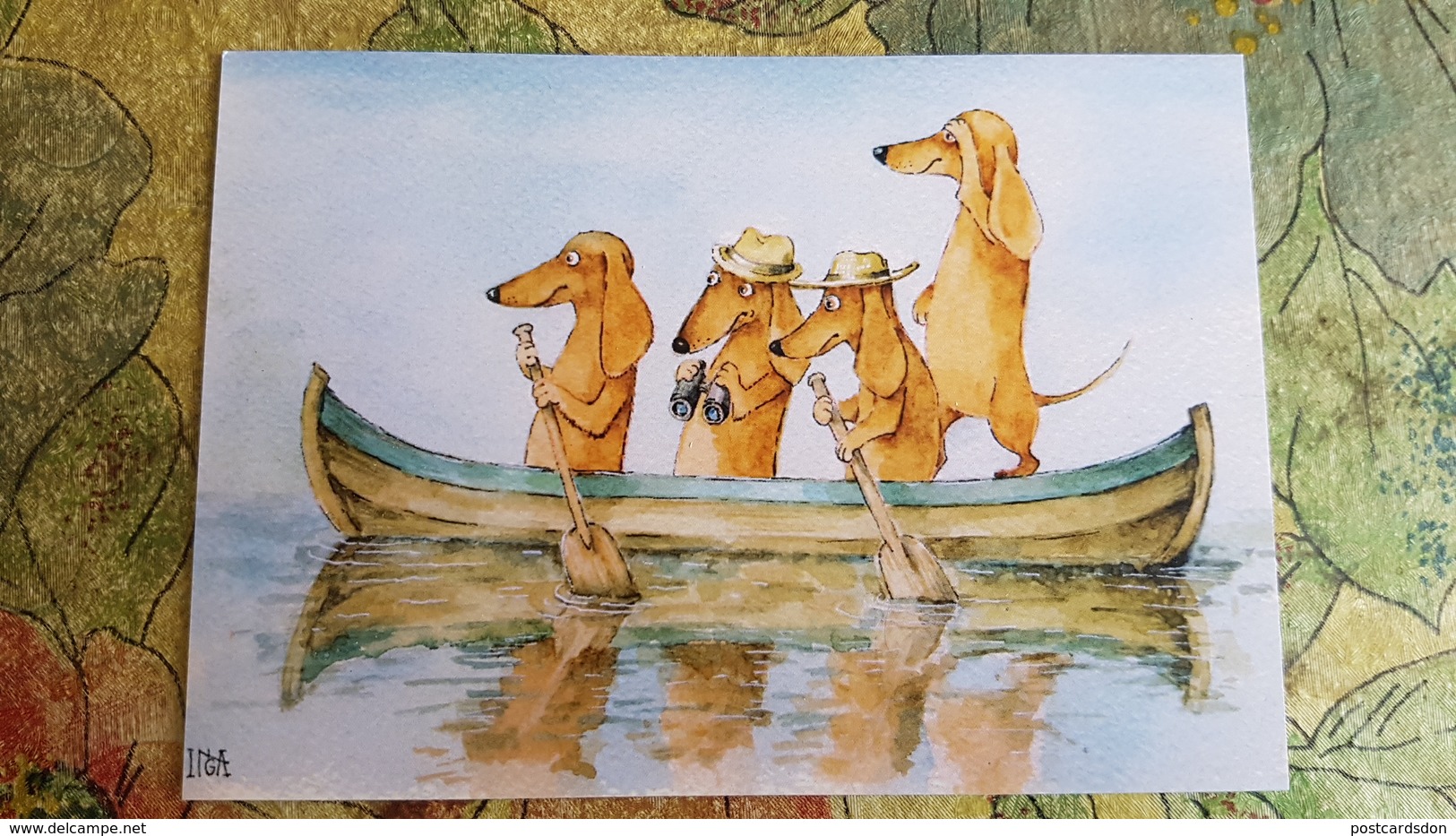 Painter Inna Sklyarova, Dachshund - Teckel - Dackel - Bassotto -  Modern UKRAINIAN Postcard - Perros