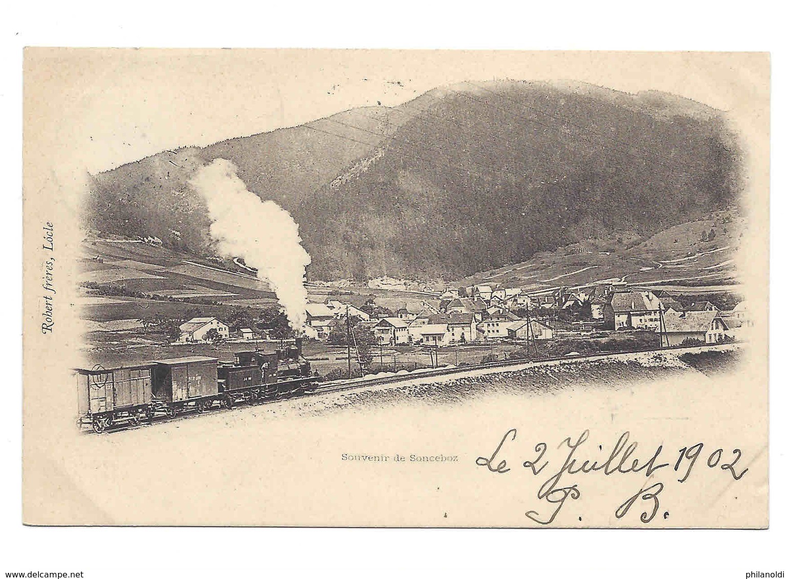 SOUVENIR DE SONCEBOZ. Train. Locomotive à Vapeur. Zug. Circulée Cachet Ambulant 1902. Belle Qualité.Railway. Bahn. - Sonceboz-Sombeval