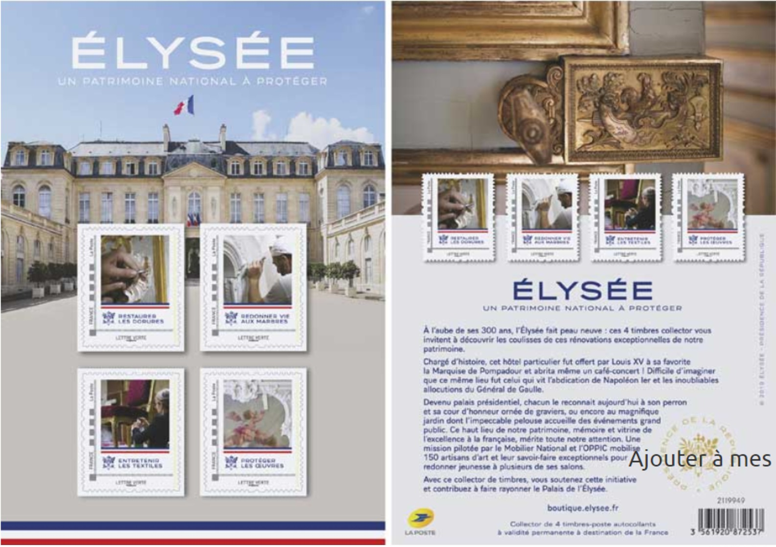 France 2020 Collector Elysée Un Patrimoine National à Protéger 4V MNH / Neuf** - Collectors