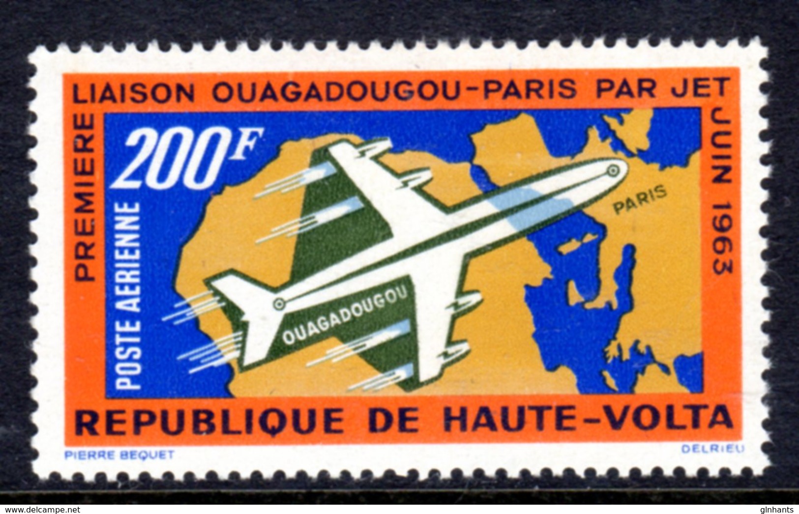 UPPER VOLTA - 1963 JET AIRPLANE DOUGLAS DC-8 200F STAMP FINE MNH ** SG 133 - Upper Volta (1958-1984)