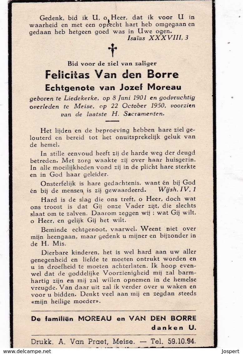 Liedekerke, Meise, 1950, Felicitas Van Den Borre, Moreau - Andachtsbilder