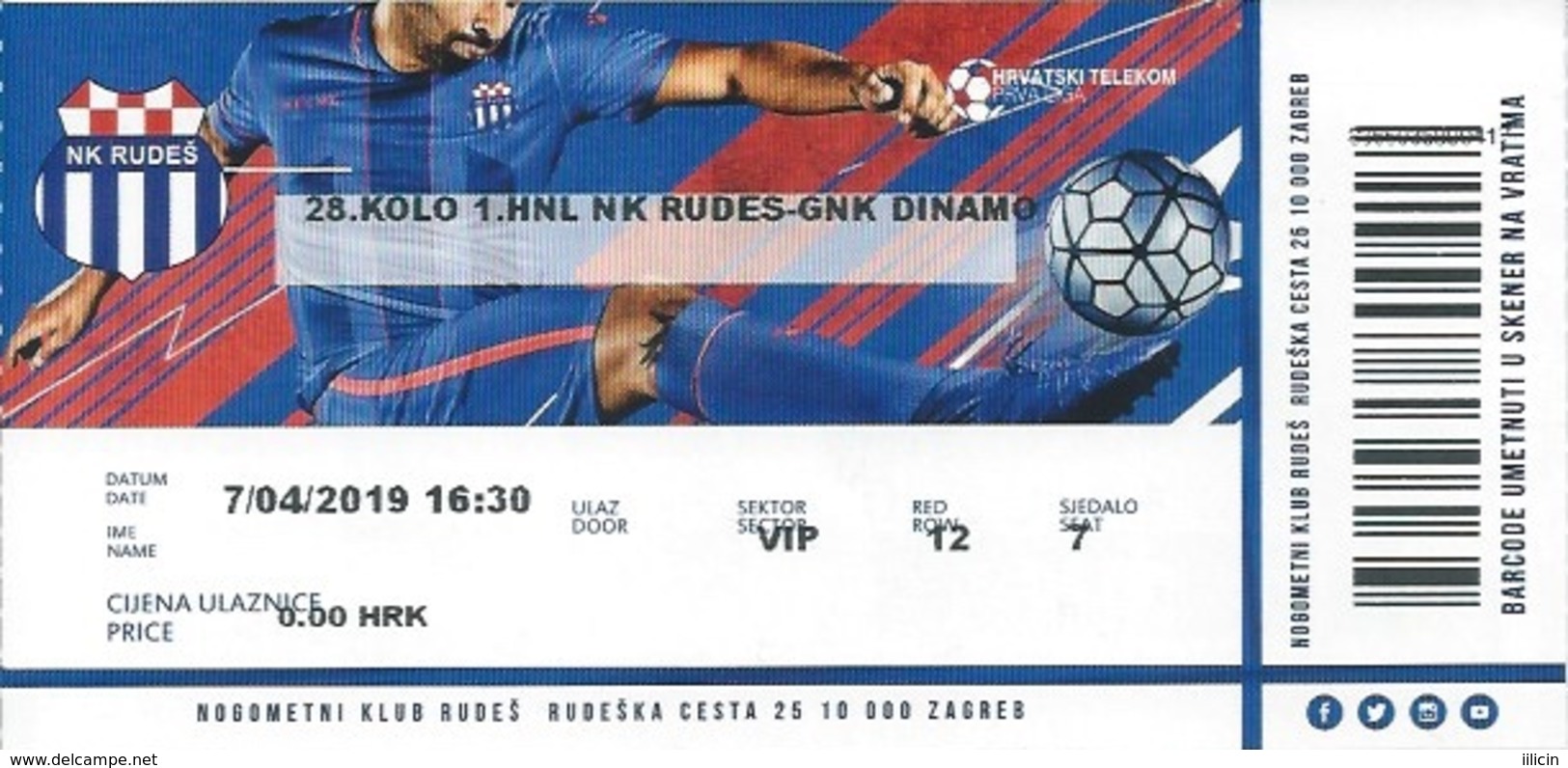 Sport Ticket UL000810 - Football (Soccer Calcio) Rudes Vs Dinamo Zagreb 2019-04-07 - Tickets D'entrée