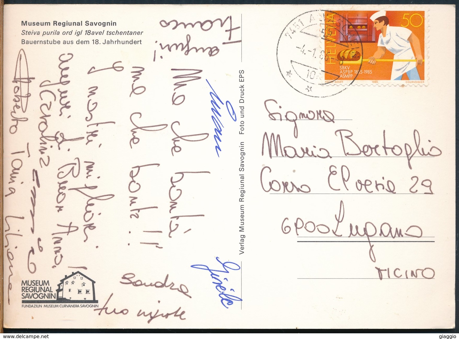 °°° 16738 - SVIZZERA - GR - MUSEUM REGIUNAL SAVOGNIN - 1986 With Stamps °°° - Savognin