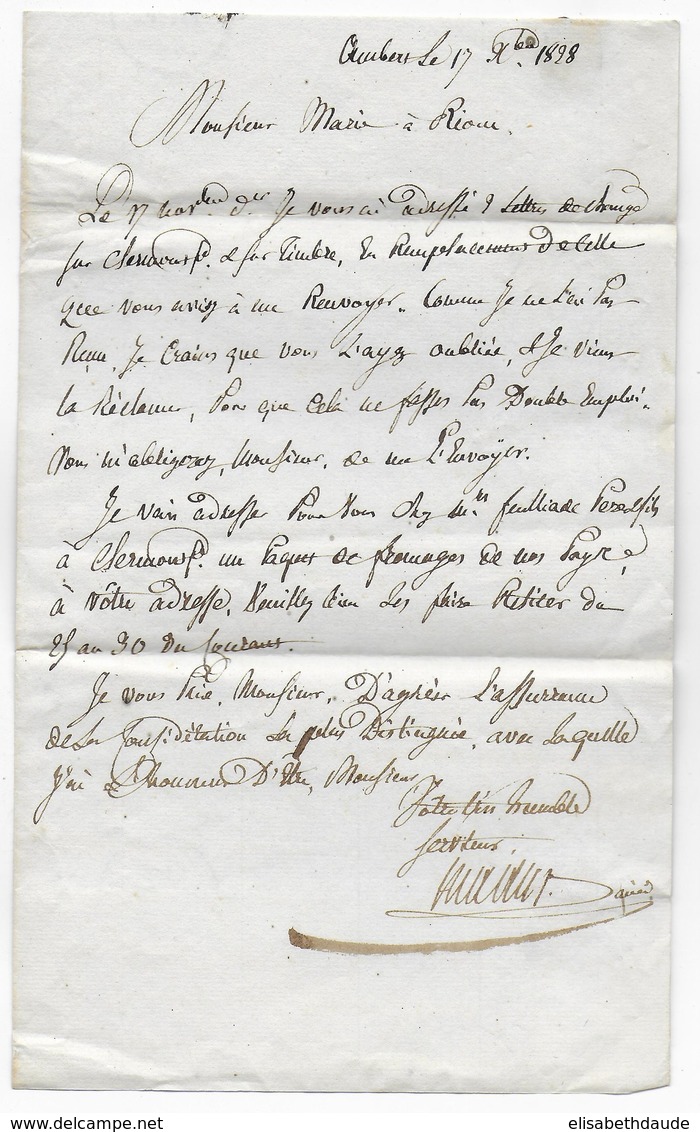 1828 - PUY DE DOME - LETTRE De AMBERT Avec MARQUE De PORT PAYE SUPERBE ! => RIOM - 1801-1848: Voorlopers XIX