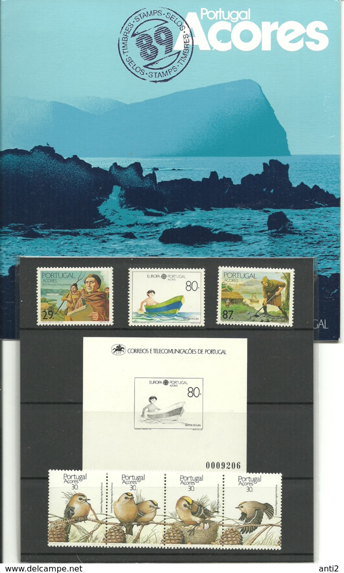 Portugal Azores, Acores1989 Year Set,birds, Boats, Mi 397-404 (not Bloc)  + Blackprint Europa, MNH - Azoren