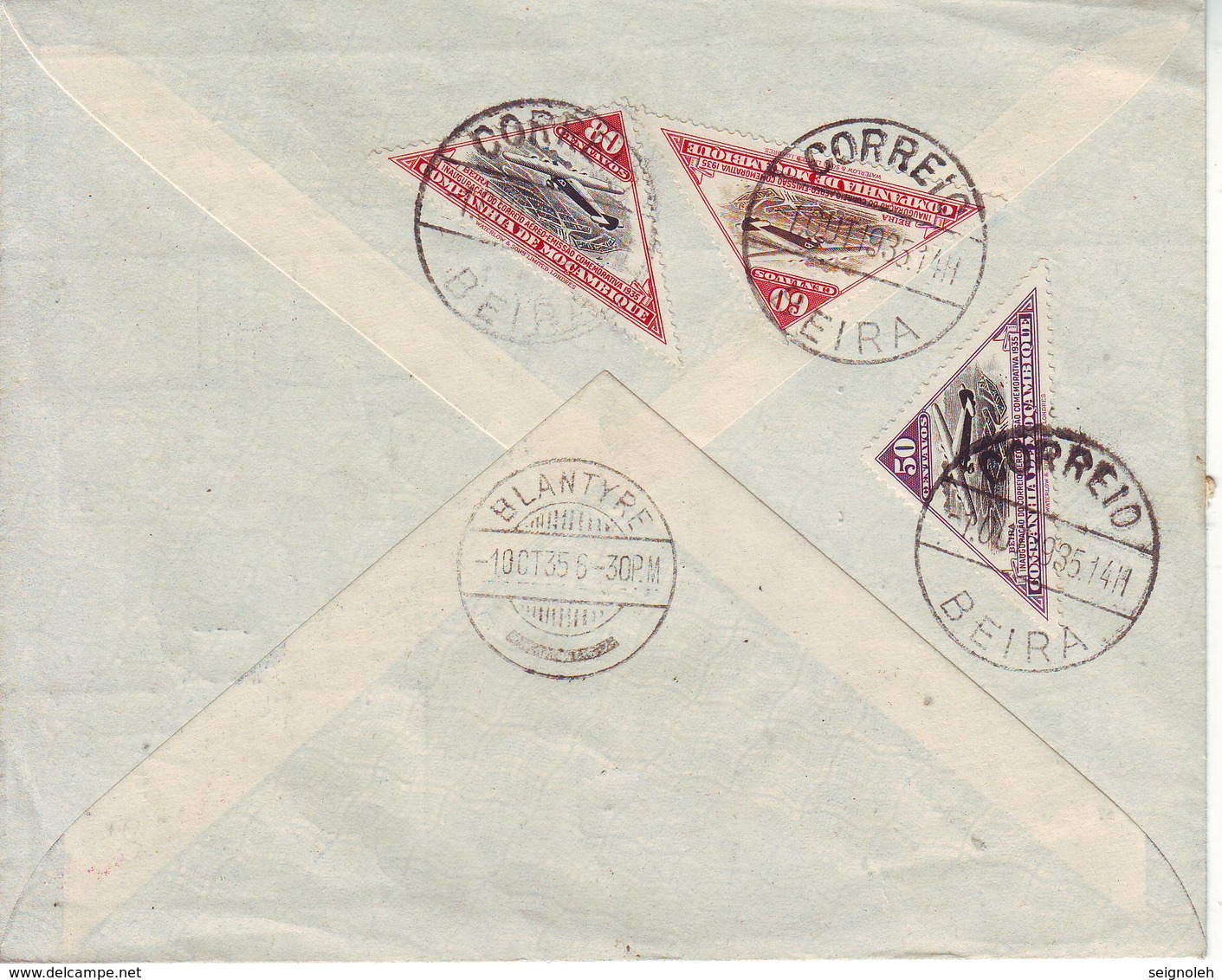 JOLIE Lettre PAR AVION De BEIRA MOZAMBIQUE Pour BLANTYRE NYASYLAND , 1935 !!! Courrier Rare !!!! - Mozambico