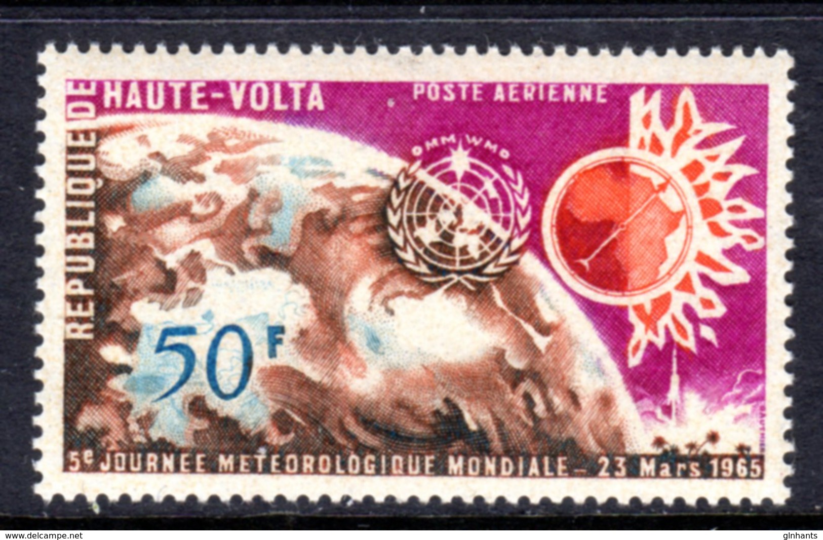 UPPER VOLTA - 1965 WORLD METEOROLOGICAL DAY 50F STAMP FINE MNH ** SG 158 - Upper Volta (1958-1984)