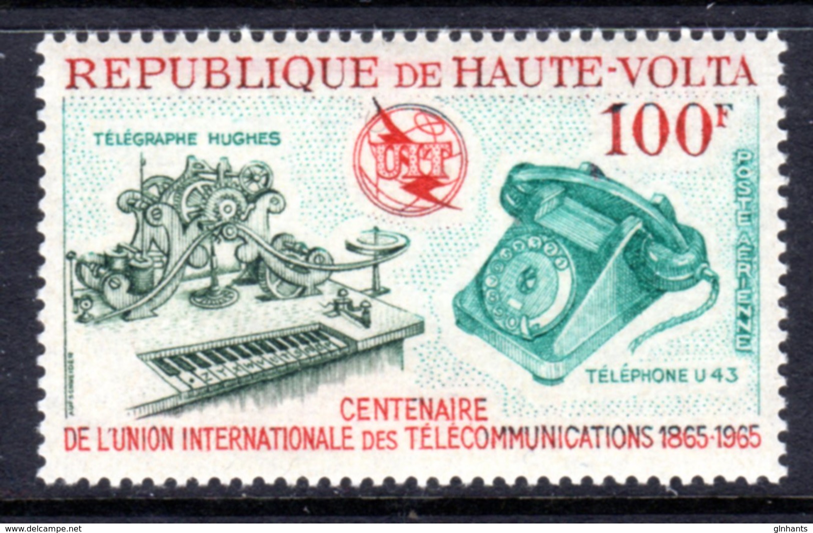 UPPER VOLTA - 1965 ITU INTERNATIONAL TELECOMMUNICATIONS ANNIVERSARY 100F STAMP FINE MNH ** SG 161 - Upper Volta (1958-1984)