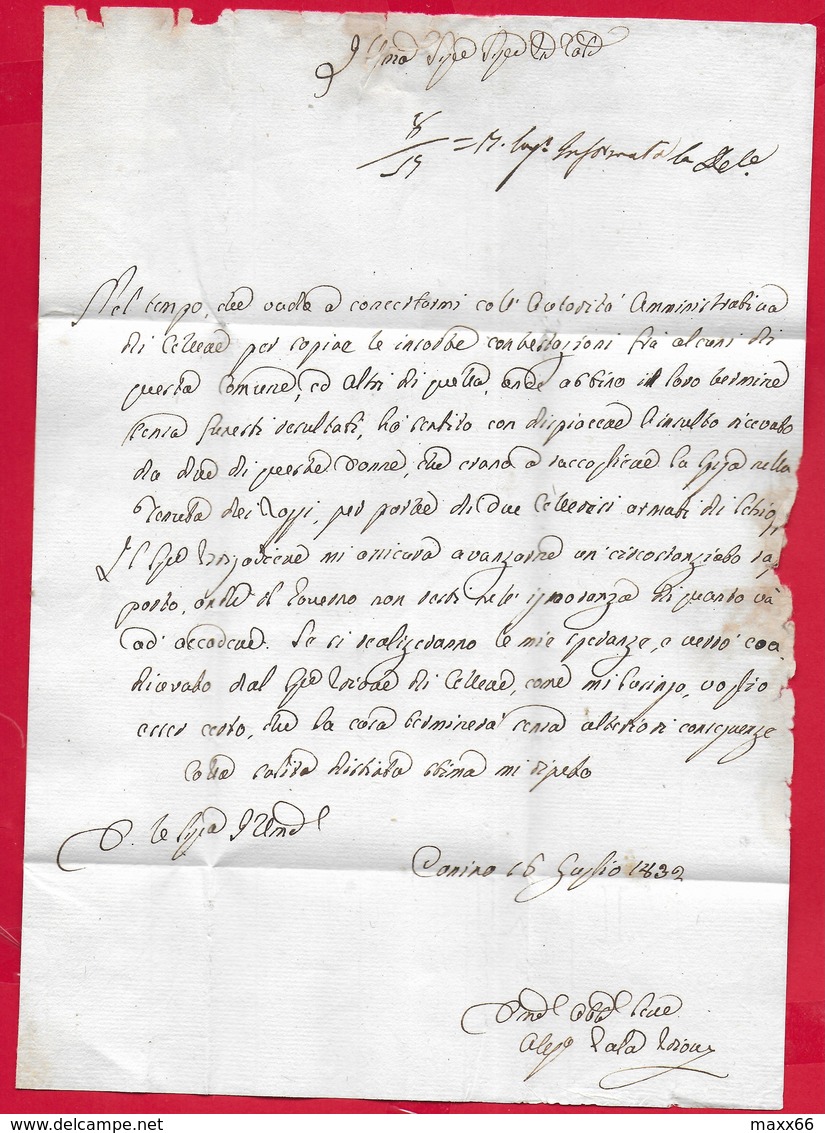 PREFILATELICA PONTIFICIO - 1832 Lettera Con Testo CANINO TOSCANELLA - Bollo CANINO - Datario E Sigillo PRIORE - 1. ...-1850 Vorphilatelie