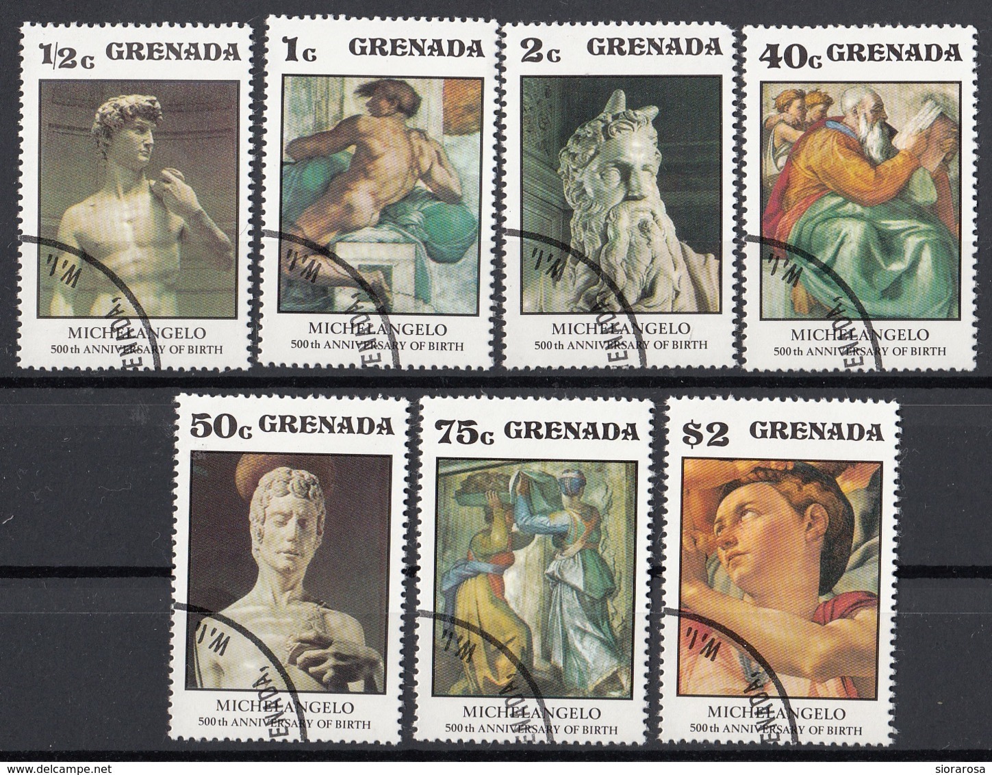 Grenada 1975 Sc. 676 Scultura Marmo Affresco Quadro Dipinto Michelangelo Buonarotti Full Set CTO - Grenada (1974-...)