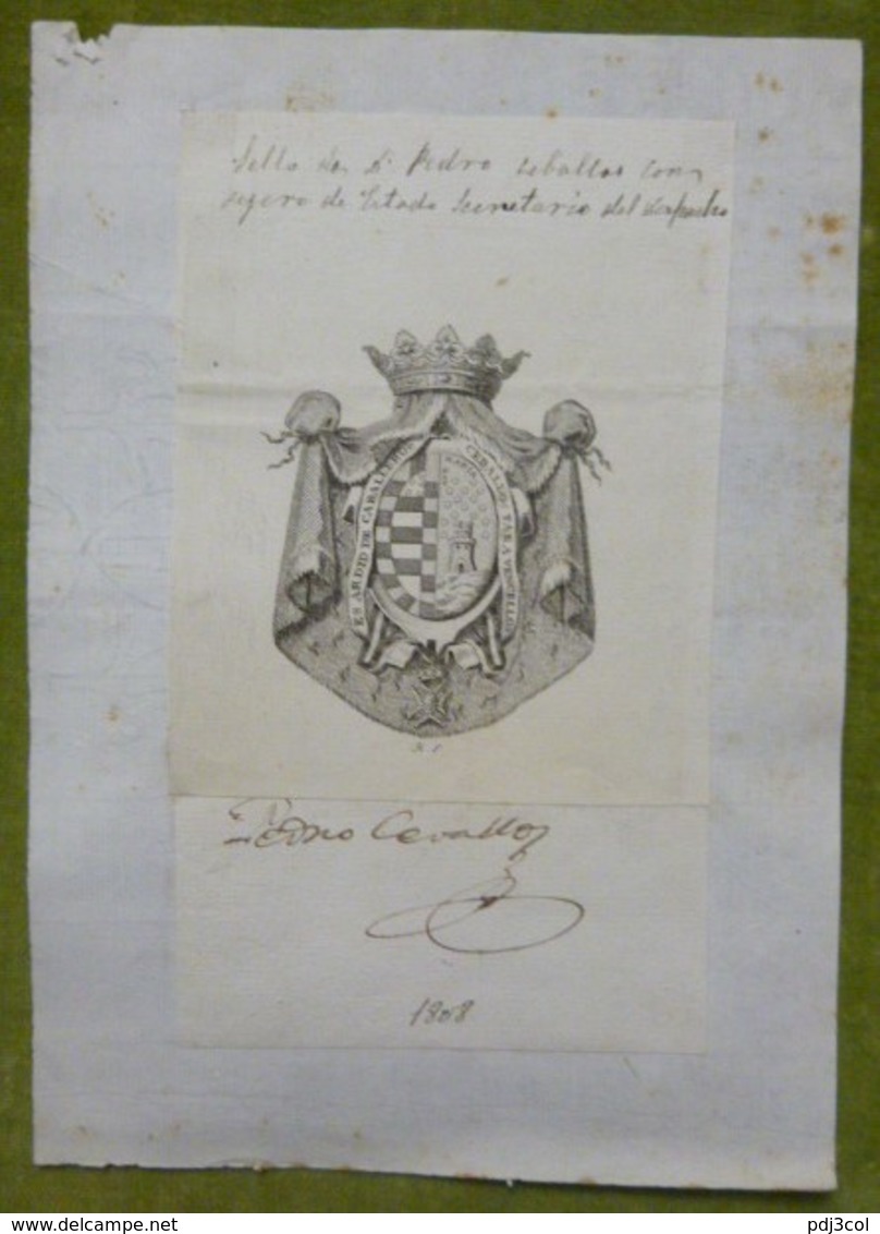 Ex-libris Héraldique, Annoté, Signature - ESPAGNE - PEDRO CEBALLOS - 1808 - Ex-libris