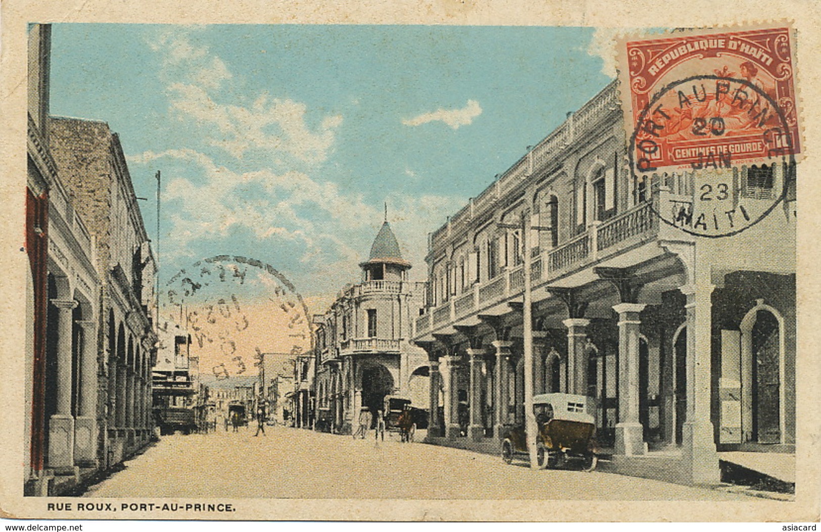 Haiti Port Au Prince Rue Roux  Timbrée 1923  Vers Santa Clara Cuba Luce Dartiguenare - Haïti