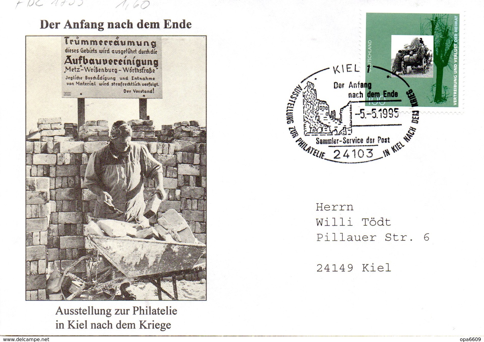 BRD Sonder-FDC "50. Jahrestag Der Beendigung Des Zweiten Weltkrieges" Mi.1795 ESSt 5.5.1995 KIEL 1 - Sonstige & Ohne Zuordnung