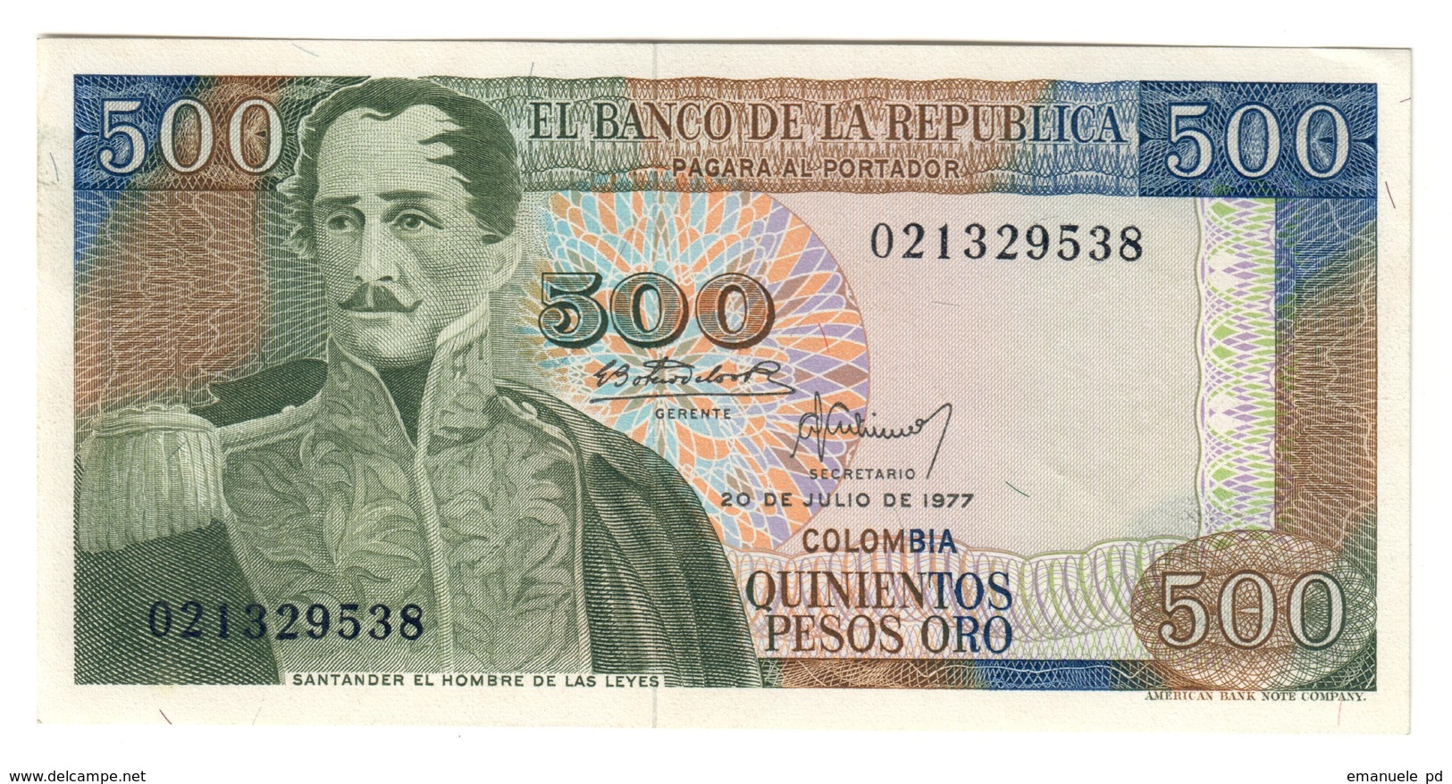 COLOMBIA	500	PESOS	20/07/1977	P420	UNC-			.CV. - Colombie