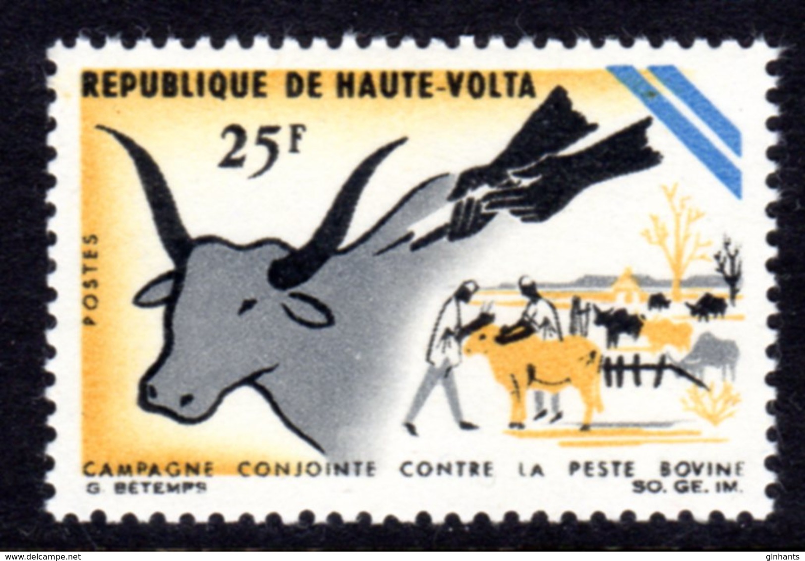 UPPER VOLTA - 1966 CATTLE PLAGUE 25F STAMP FINE MNH ** SG 199 - Upper Volta (1958-1984)