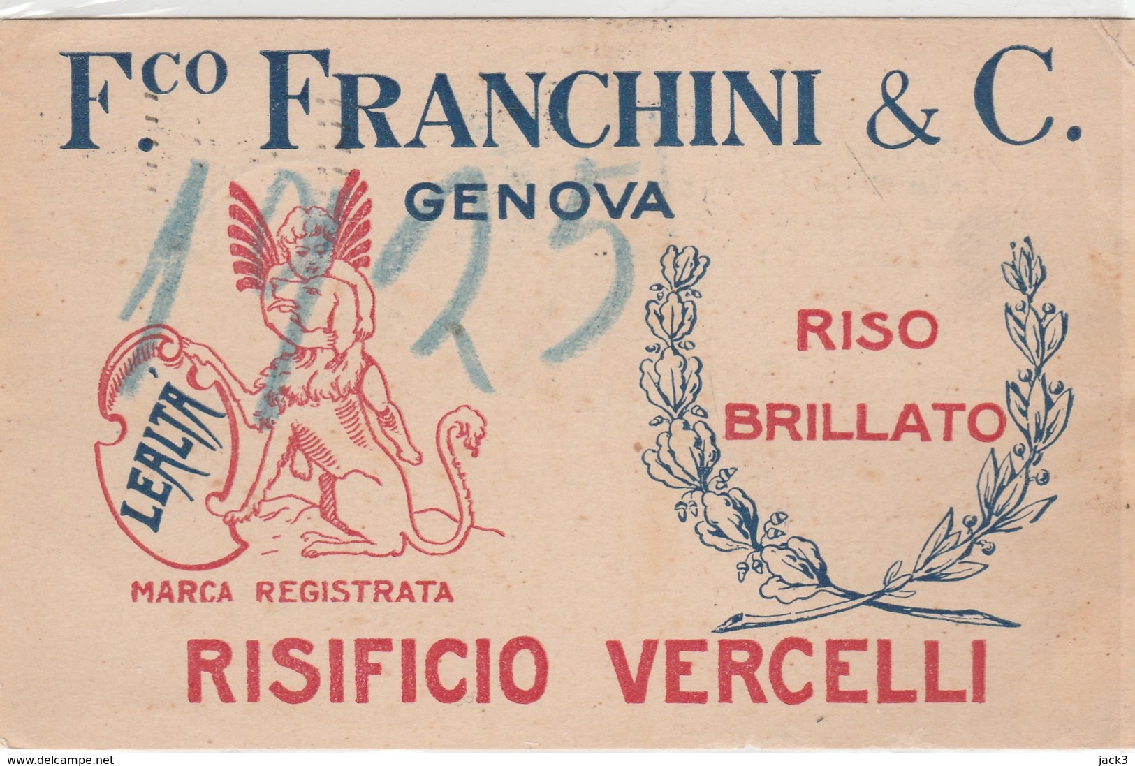 Cartolina - Franchini & C. Genova - Risificio Vercelli - Pubblicitari