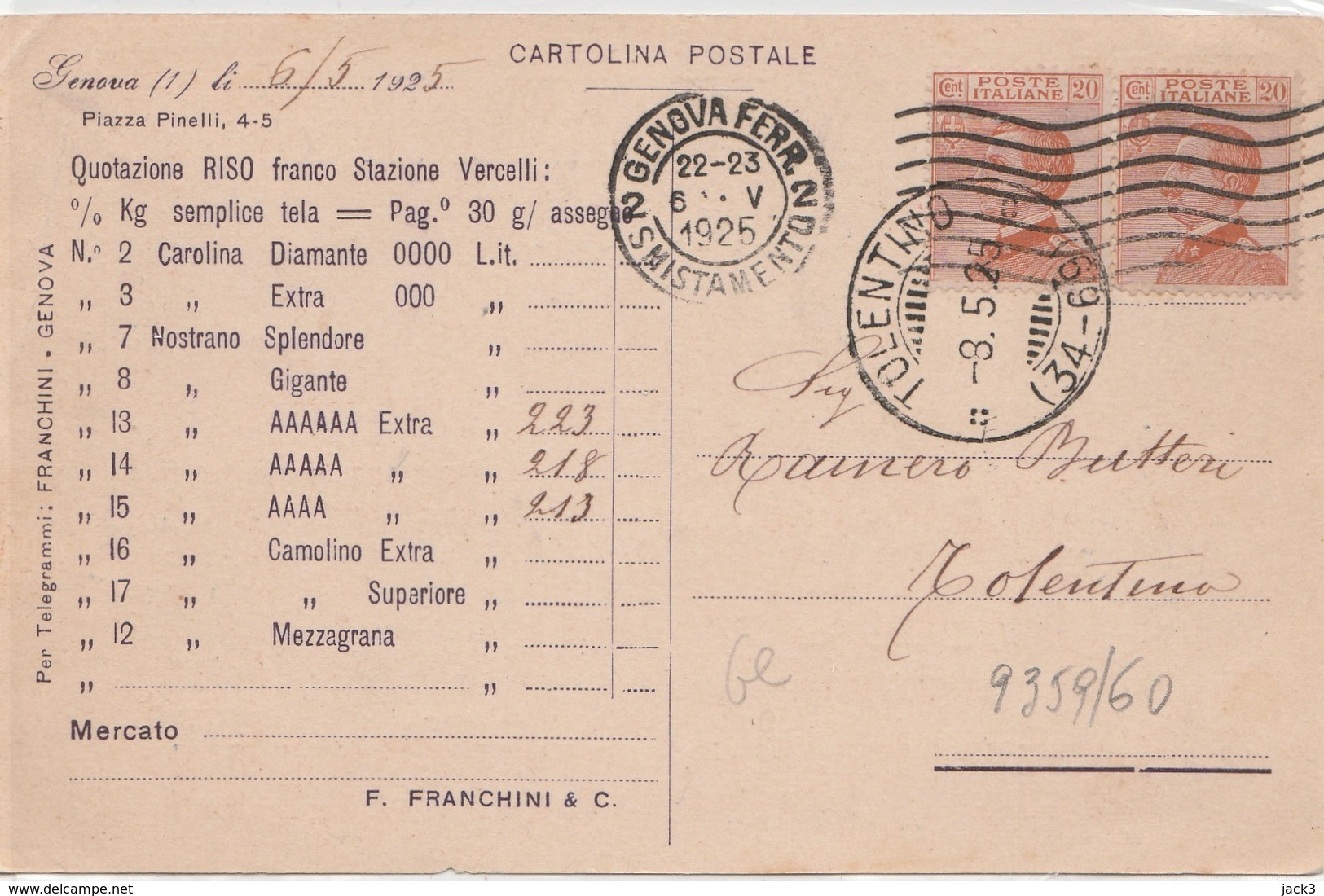 Cartolina - Franchini & C. Genova - Risificio Vercelli - Pubblicitari