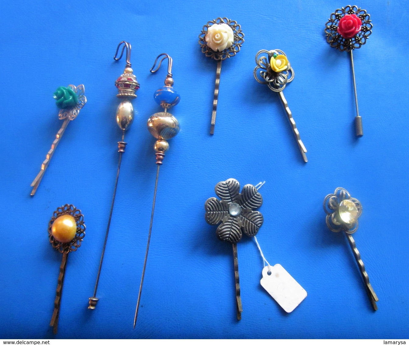 Vintage Accessoire Lot 9 épingle Aiguille à Chapeau & Cheveux Dame tige métal Hat pin-décor Art nouveau-Collection Rétro